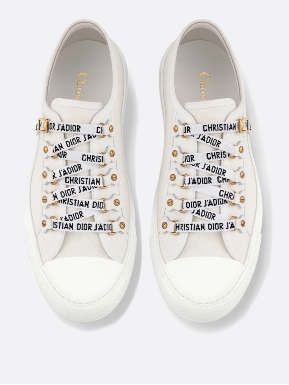 Dior Walk’n Ivory Canvas Low-Top Sneakers w Gold-Tone Hardware and Logo Ribbon